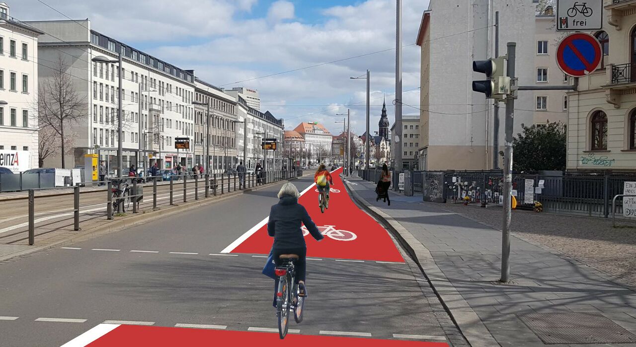 Neuer Radweg am Ranstädter Steinweg ©Ökolöwe