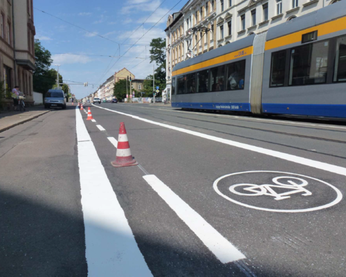 Begleitung der Markierungsarbeiten in der Georg-Schumann-Straße in Leipzig